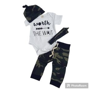 Worth The Wait Camouflage 4-Piece Cute Baby Outfit